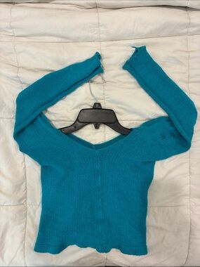Women’s Teal V-Neck Lightweight Knit Dance-Warmer Cover-Up Sweater!!